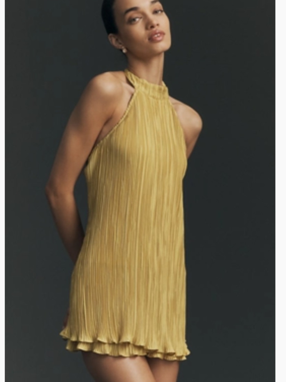 Anthropologie Halter Plissé Romper in Celery - Picture 1 of 3